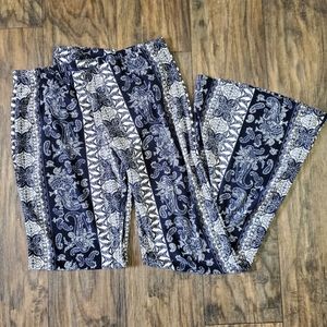 Dark Blue Paisley Soft Bell Bottom Flare Pants